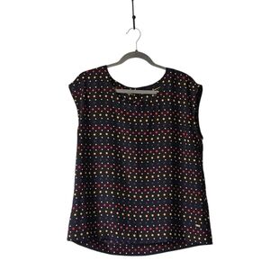 Tommy Hilfiger Womens Polka Dot Sleeveless‎ Blouse M Navy Multicolor Dot Print
